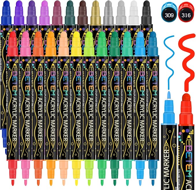 Betem 24 Colors Dual Tip Acrylic Paint Pens