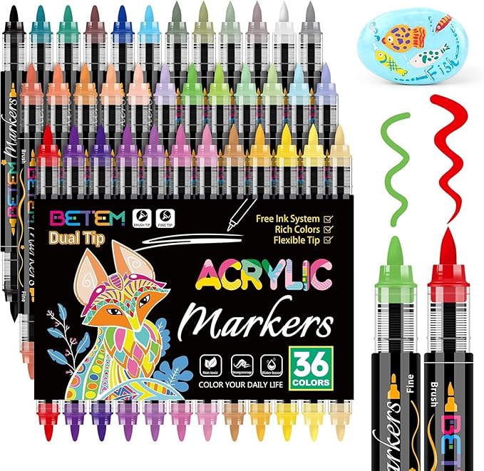 Acrylic Paint Markers Paint Pens, 36 Colors Dual